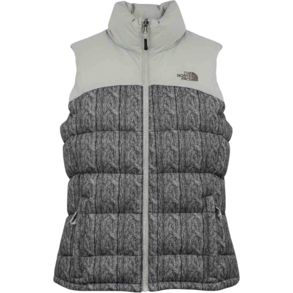 The North Face Puffer Vest Womens Small Grey Cable Knit Print Down Gorpcore Cozy